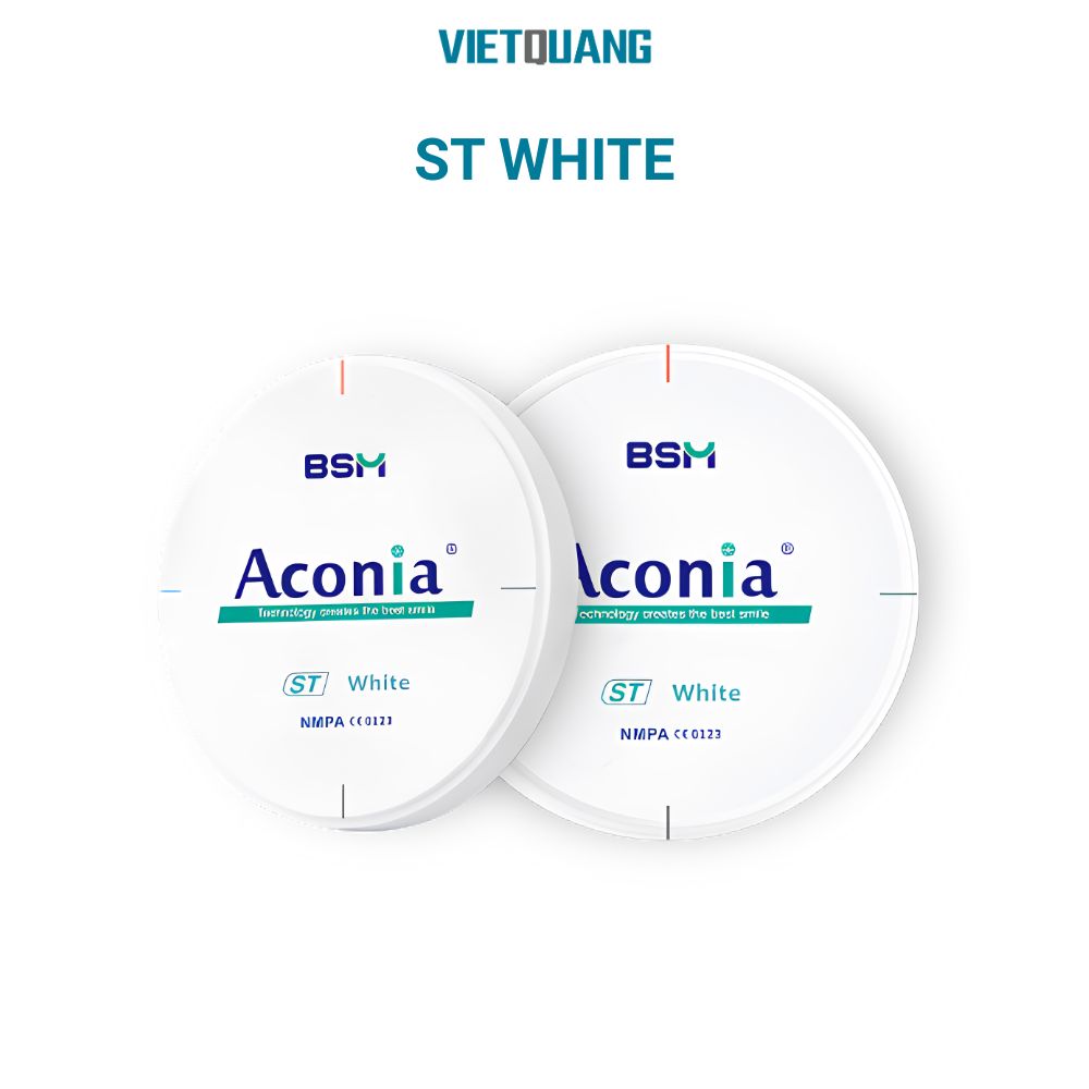 Aconia ST White – Phôi zirconia trắng độ bền cao Phôi zirconia Aconia ST White độ bền 1000–1200 MPa, độ trong mờ 42–45%